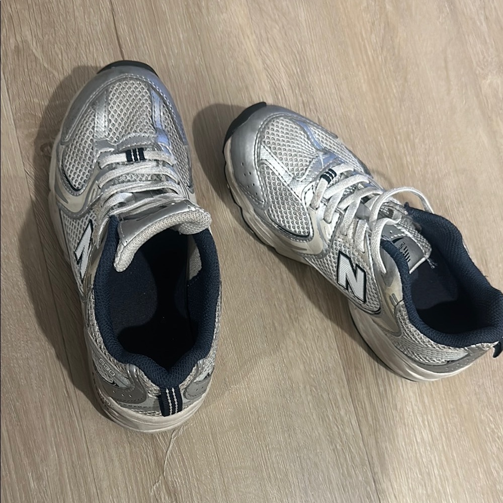 New Balance Silver and Black Sneakers with Supportive Midsole
